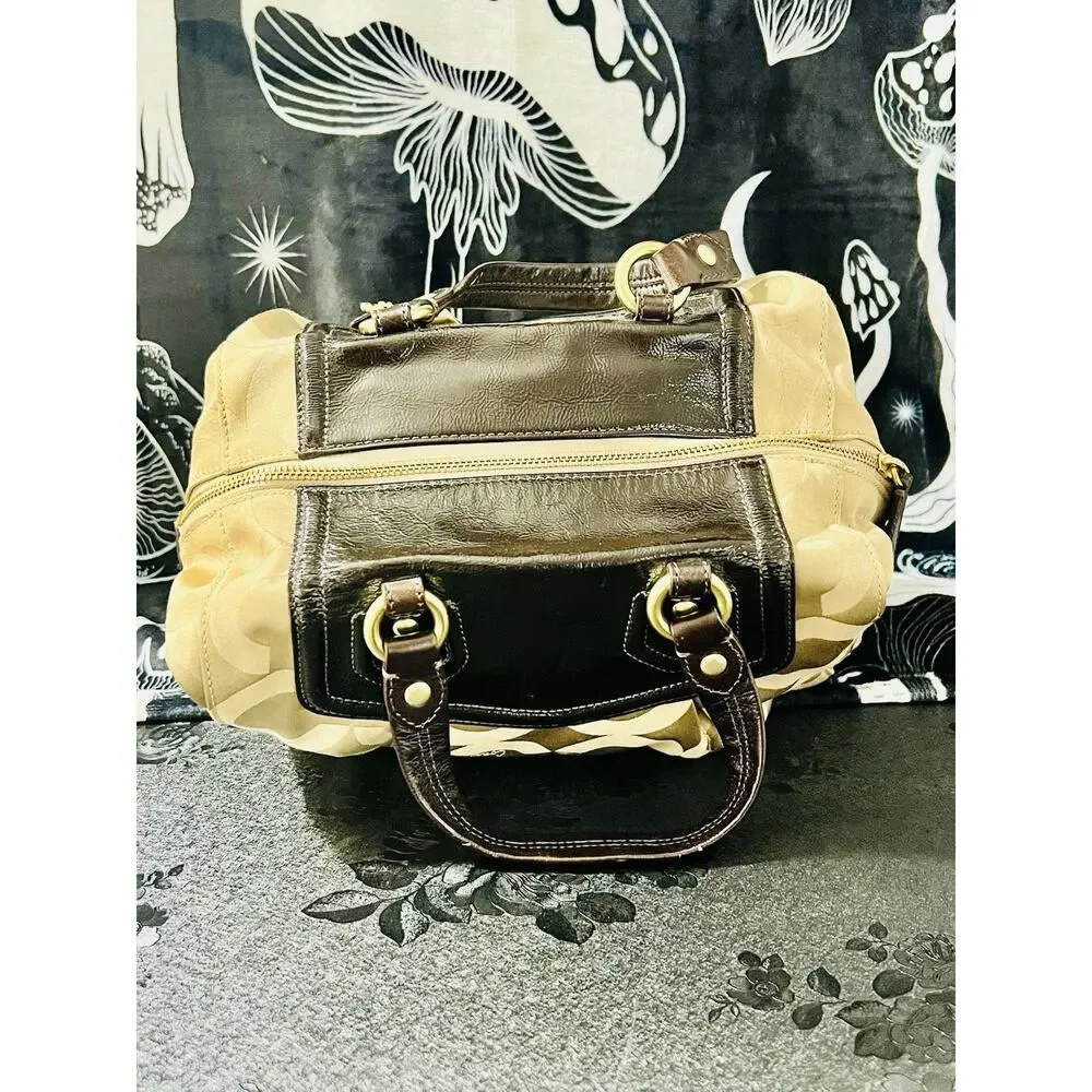 Coach Madison Audrey Op Art Khaki Brown Satchel 14294 Leather Trim Gold